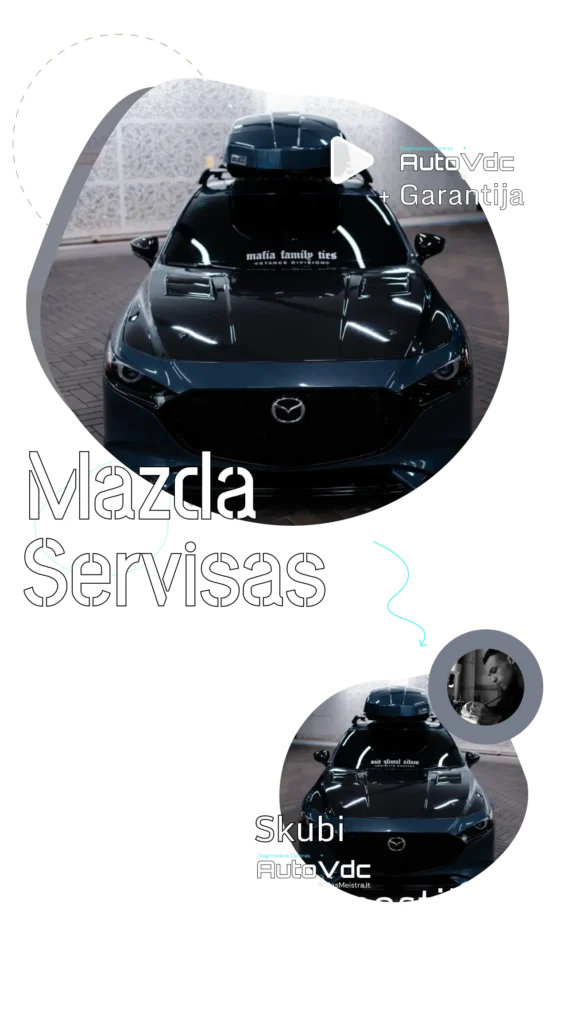 Mazda servisas Vilniuje – patikima diagnostika ir profesionalus remontas
Description:
Mazda automobilių aptarnavimas Vilniuje, kur atliekama tiksli techninė patikra, išsami gedimų diagnostika ir kokybiškas remontas. AutoVDC servisas užtikrina patikimumą, greitą sprendimą ir garantuotą rezultatą kiekvienam Mazda automobiliui. Idealu ieškantiems patikimo Mazda autoserviso sostinėje.